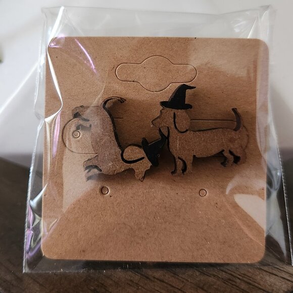 Jewelry - Halloween/Fall Wood Earrings- Weinerdog Witch